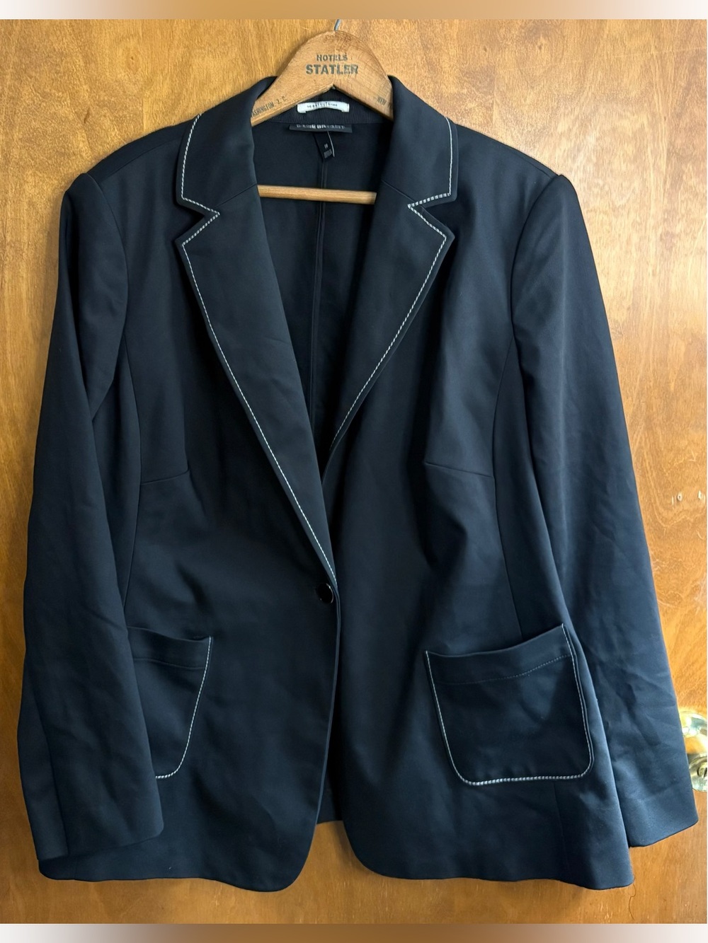Lane Bryant Black Blazer White Contrast Stitching Preppy Minimalist Office Work